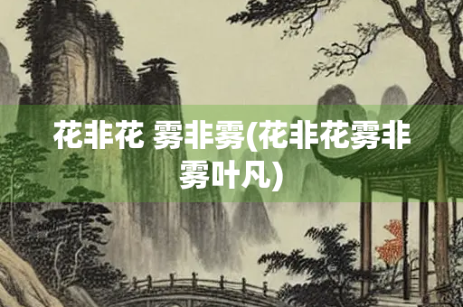 花非花 雾非雾(花非花雾非雾叶凡)