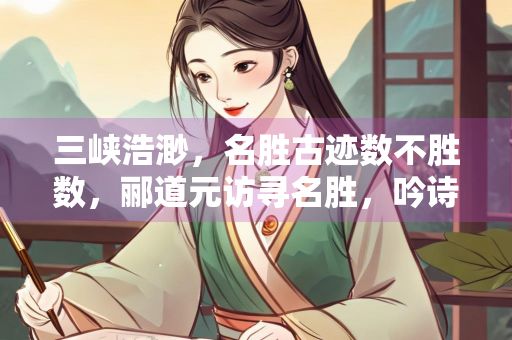 三峡浩渺，名胜古迹数不胜数，郦道元访寻名胜，吟诗作赋，流传千古