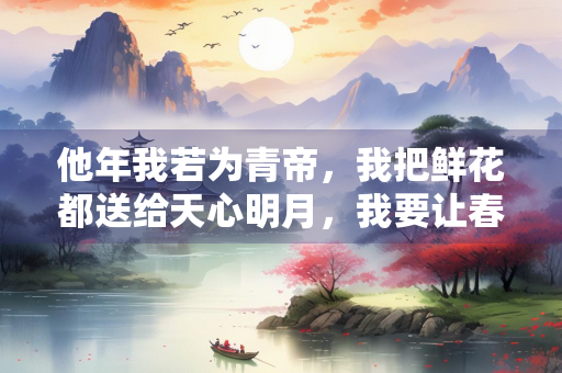他年我若为青帝，我把鲜花都送给天心明月，我要让春天开遍人间