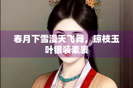 春月下雪漫天飞舞，琼枝玉叶银装素裹