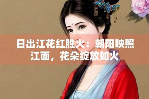 日出江花红胜火：朝阳映照江面，花朵绽放如火